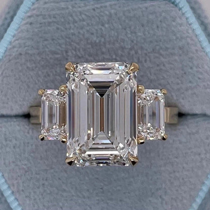 Emerald-Cut Natural Diamond Ring — Three-Stone Prong Setting