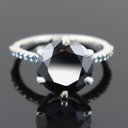 Certified 2 Ct Black Diamond Solitaire Ring in 925 Sterling Silver | Round Carbonado Engagement Ring