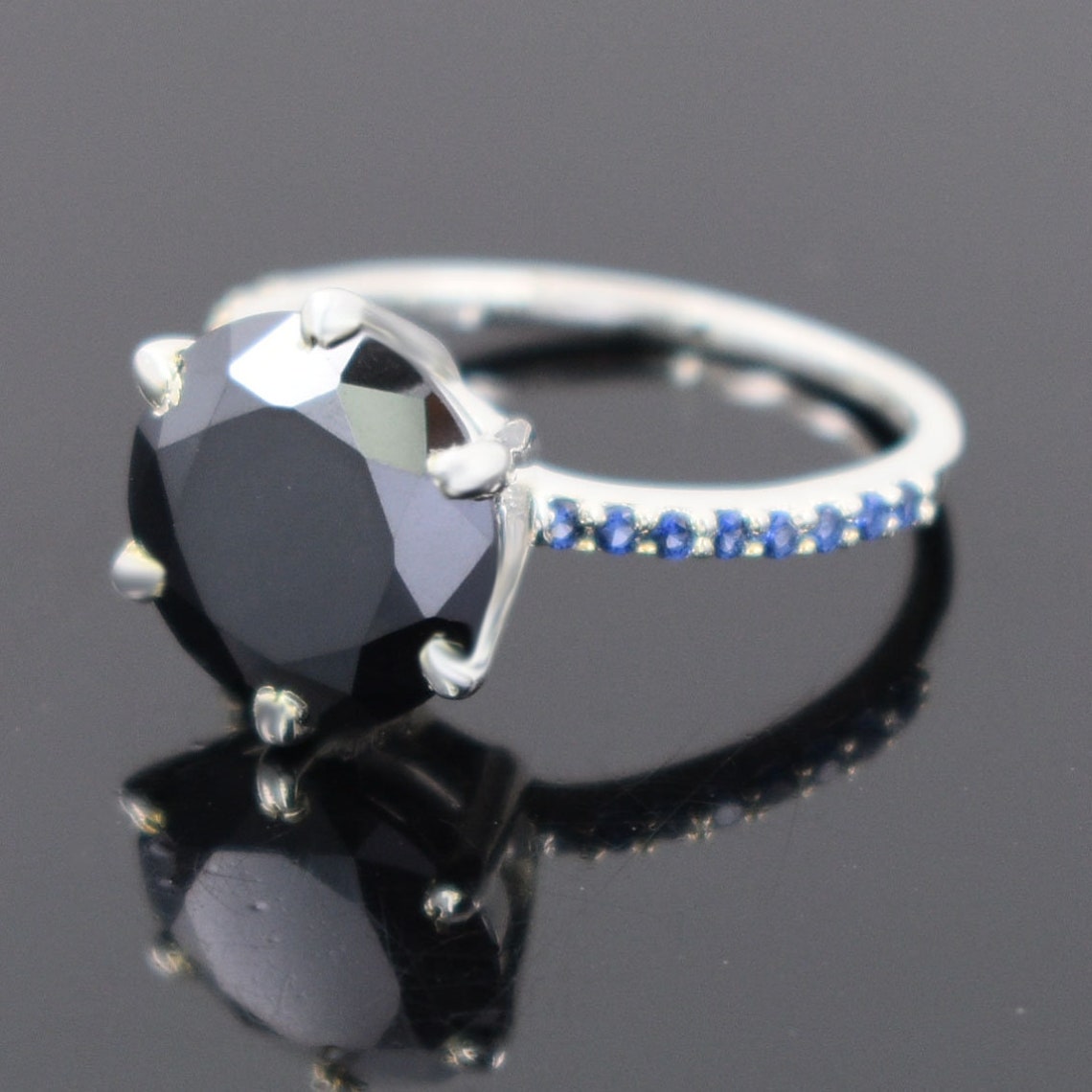 Certified 2 Ct Black Diamond Solitaire Ring in 925 Sterling Silver | Round Carbonado Engagement Ring