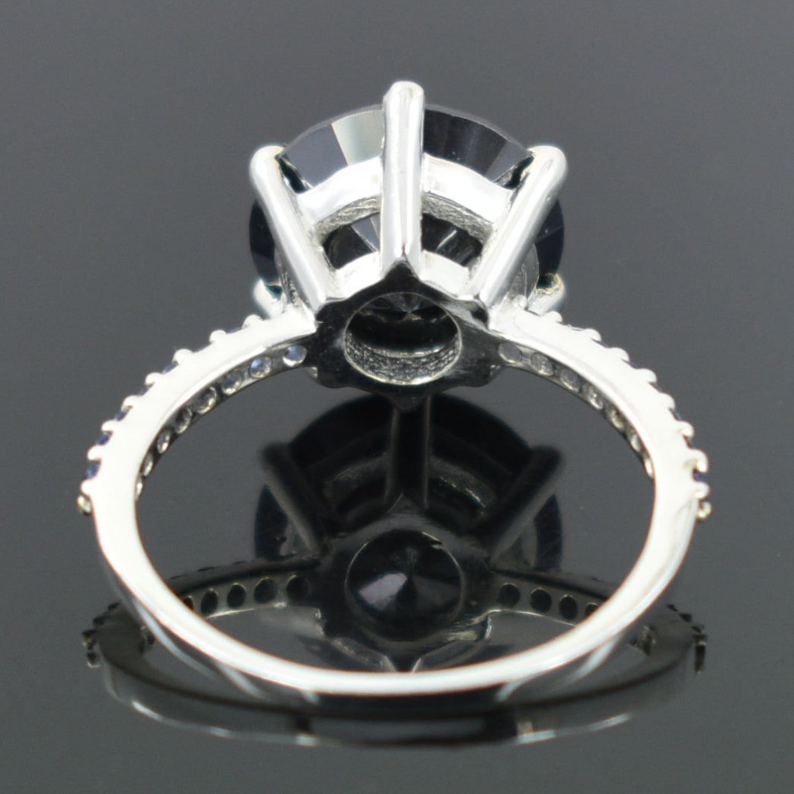Certified 2 Ct Black Diamond Solitaire Ring in 925 Sterling Silver | Round Carbonado Engagement Ring
