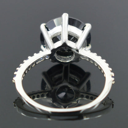 Certified 2 Ct Black Diamond Solitaire Ring in 925 Sterling Silver | Round Carbonado Engagement Ring