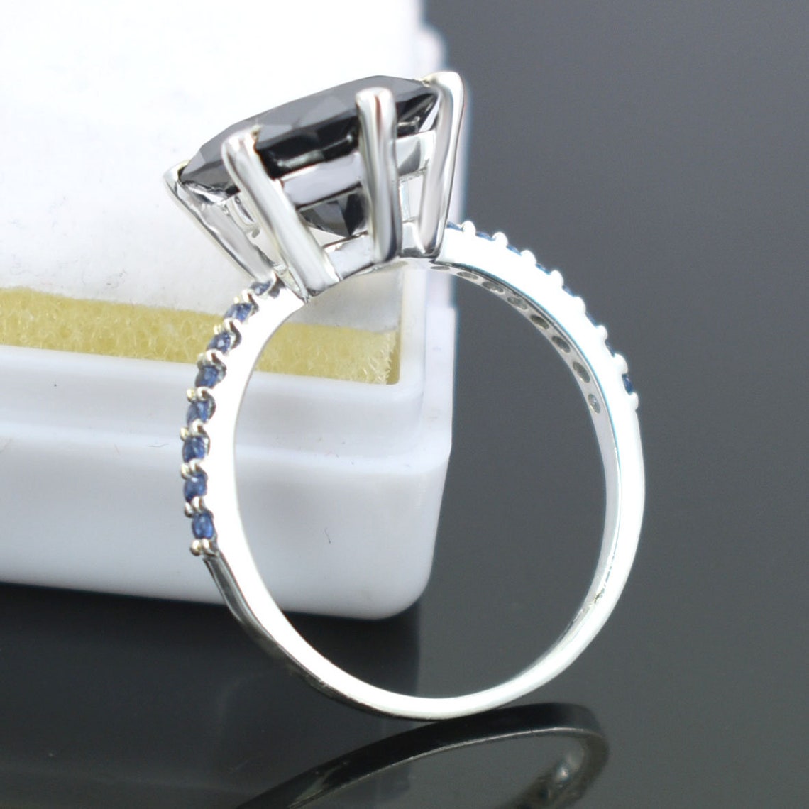 Certified 2 Ct Black Diamond Solitaire Ring in 925 Sterling Silver | Round Carbonado Engagement Ring
