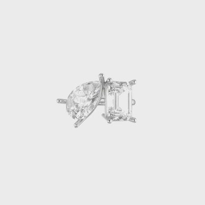 6.50 Ct TW Emerald & Pear Natural Diamond Toi et Moi Ring – Two-Stone Prong Setting