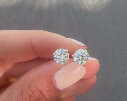 4 Ct TW Round Natural Diamond Stud Earrings — Three-Prong Setting