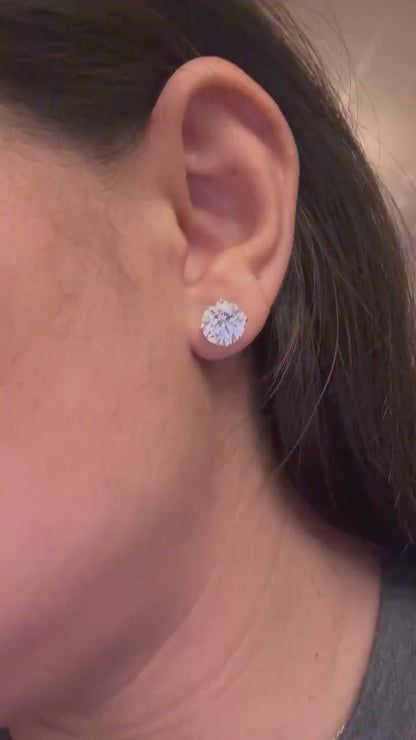 6 Ct TW Round Natural Diamond Stud Earrings — Four-Prong Basket Setting