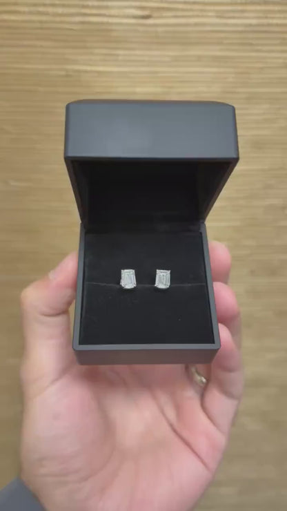 4 Ct TW Emerald Cut Natural Diamond Stud Earrings – Four-Prong Basket Setting